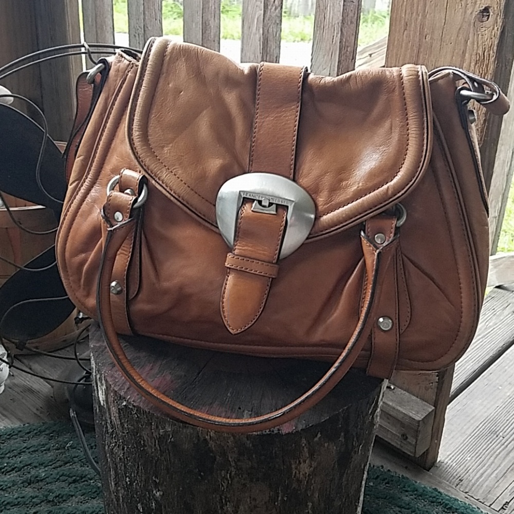 Tan hard leather handbag